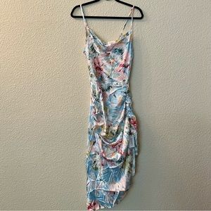 Floral ruched cowl neck midi dress (large)